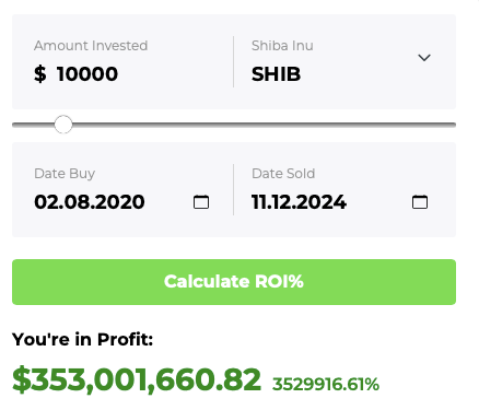 Shiba Inu ROI calculation from Changelly